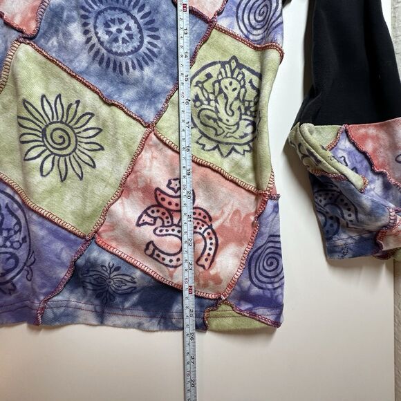 Tie Dye Boho Hippie Patchwork T Shirt Art To Wear Size L / XL Nepal Whimsy - Picture 10 of 10